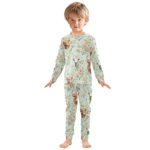 senya Highland Cows Vintage Flower Pajamas Set Long Sleeve Soft Cotton Sleepwear 2 Piece3