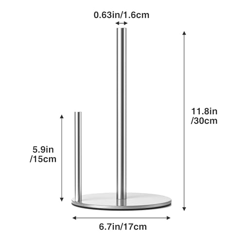 Image of Paper Towel Holder Silver, Premium Stainless Steel Kitchen Roll Dispenser, Countertop Roll Organizer with Weighted Base