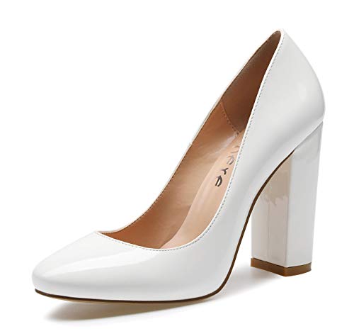 Castamere Womens High Block Heels Round Toe Pumps 10CM