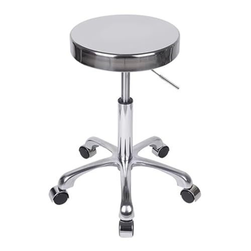Image of Generic Stainless Steel Rolling Stool Solid Wheel Cushion Heavy Duty Drafting Swivel Stool Lift Chair for Bar Lab Office Barber Kitchen and Shop (Glossy)