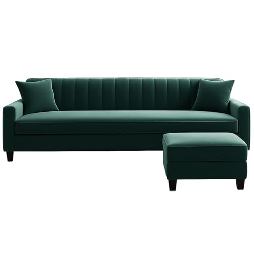 Image of Furny Aveira 4 Seater Fabric Sofa Set with Ottoman (Teal Green) | Soft Velvet Fabric | Modern Design | Comfortable Seating | Living Room Furniture