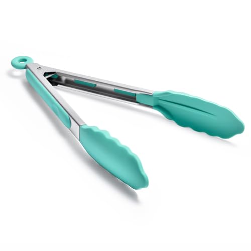 Doosu Silikon Küchenzange Grillzange, 315℃ hitzebeständig, 23cm, Türkis