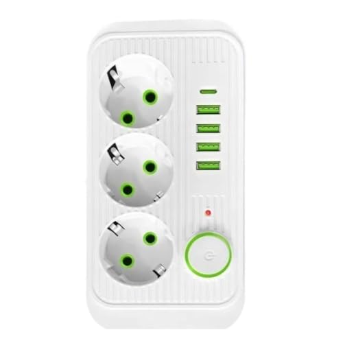 Fangxuee Tomas de CA Regleta de Enchufes Múltiples USB y de Corriente Tipo C con Cable de Extensión de 3 Metros Enchufe Europeo