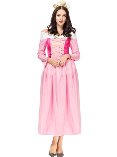 YOSICIL Klassisches Dornröschen Kostüm für Damen Erwachsene Peach Prinzessin Kleid mit Kopfschmuck für Verkleidung Cosplay Geschenk Halloween...