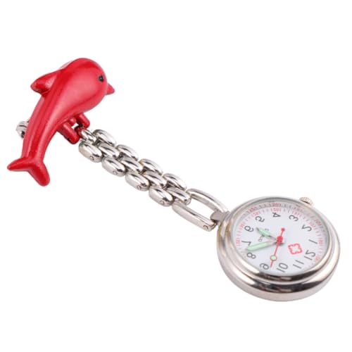 Holibanna Red Creative Dolphin Shape Zinc Alloy Pocket Watch Luminous Hanging Design Fashion Quartz Watch for Clothing Decoration