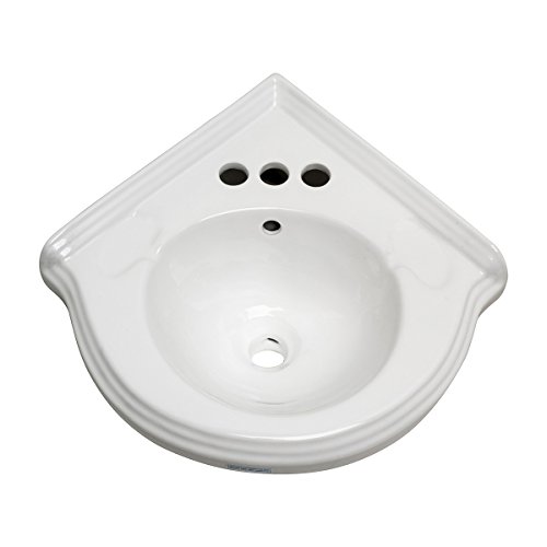 Renovators Supply Manufacturing Portsmouth 22" W Corner Wall Mount Bathroom Sink White Heavy Duty Ceramic Bowl With Overflow, Bracket And Backsplash Grade A Porcelain Space Saving Sink #TOP2