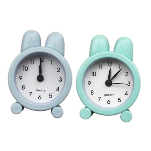Lurrose シンプルでかわいいウサギ耳付きミニ属目覚まし時計 ベッドサイド用 学生向け静音アラームクロック インテリアデスク装飾 ライト