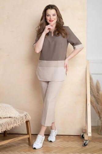 Image of ANNI Designer Co-Ord Set for Women Viscose Solid | Top Pant Co-Ord Set | Designer Two Piece Matching Outfit | Round Neck V-Slit Elbow Sleeve Coord | Stylish Indo Western Clothing