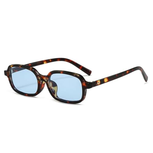 Lunettes de soleil rectangulaires pour terrasse et festival avec monture léopard rétro