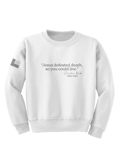 Shark & Hammer Jesus Defeated Death So You Can Live American Pride USA Flag Unisex Boys Girls Crewneck Graphic Sweatshirt, White, Medium