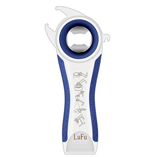Multi-Function Professional 6 in 1 LUFU Bottle Opener. Being Effort-Saving, Safe and efficient in Bottle Opening, Comfortable Beautiful Non-Slip Handle with Rubber Coating. (Blue)