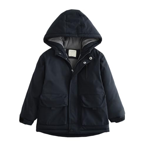 Boys Jacket Long Sleeve Zipper Fleece Lined Hooded Jackets Warm Casual Outdoor Kids Winter Fashion Snow Ski Coats Size 8