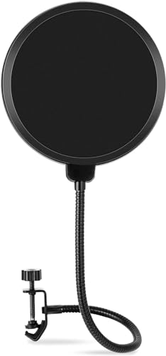 Professional Microphone Pop Filter Mask Shield For Blue Yeti and Any Other Microphone, Mic Dual Layered Wind Pop Screen With A Flexible 360° Gooseneck Clip Stabilizing Arm