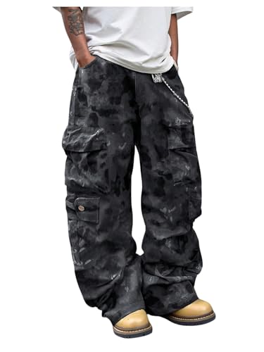 GORGLITTER Men's Camo Baggy Cargo Pants Camouflage Drawstring Waist Work Military Trousers with Pockets