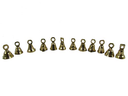 CircuitOffice 12 Mini Brass Bells Set, Various Styles, 1.5" Size, Biker Bells, Cord Bells, Dog Bells, Decoration Bells, Altar Bells For Wicca, Pagan, Metaphysical, Rituals
