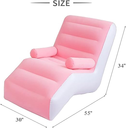 Image of Premium Inflatable Lounge Chair with Back Support | Comfortable Air Sofa Recliner for Living Room, Bedroom & Balcony | Portable Relaxing Couch (Pink & White)