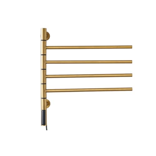 Toallero eléctrico de Pared, Calentador de Toallas para baño Giratorio 180°, con Pantalla LED y Temporizador, Control de Temperatura, enchufable, Dorado