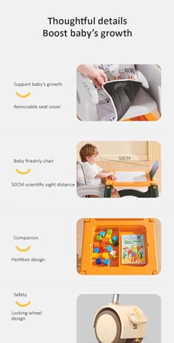 Image of StarAndDaisy 6-in-1 Baby High Chair | CAT Design Multifunctional Infant Feeding Chair | Chair & Table for Toddler | with Backrest & Plate Adjustment (Orange White)