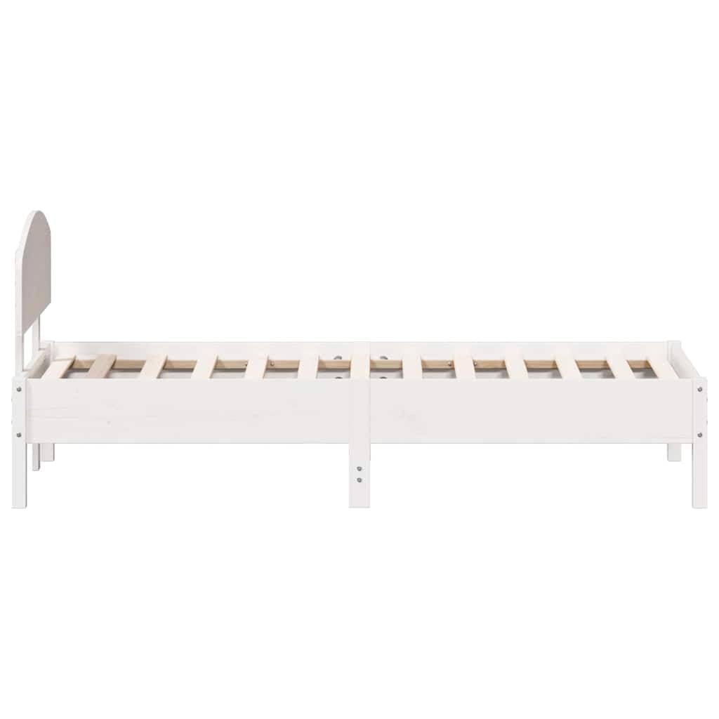 Lite drewno sosnowe z zagłówkiem Biały 75x190 cm 19.84 | Rama łóżka bez materaca biała 75x190 cm lite drewno sosnowe z zagłówkiem listwy ze sklejki do sypialni mocna konstrukcja