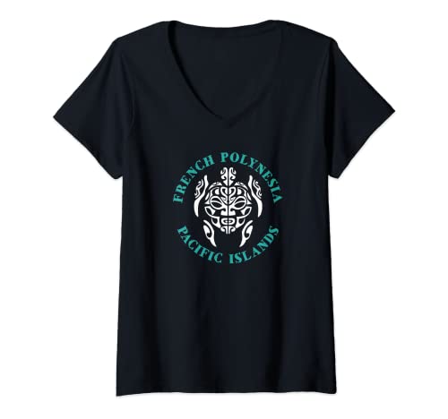 Femme Tortue de mer de Polynésie française, îles du Pacifique T-Shirt avec Col en V