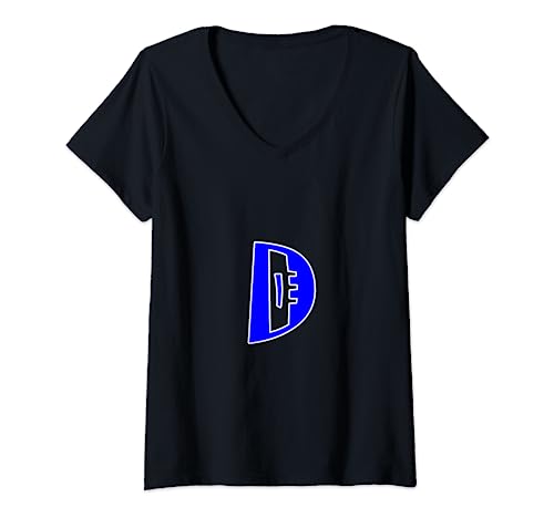 Mujer Letra D azul Camiseta Cuello V