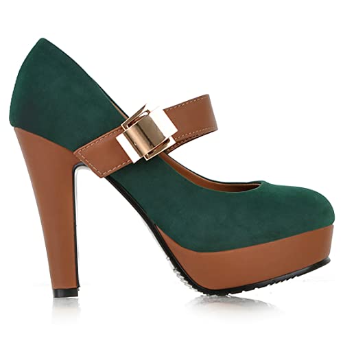 Trendenzy Women's Round Toe Platform Pumps Chunky High Heel Dress Shoes4