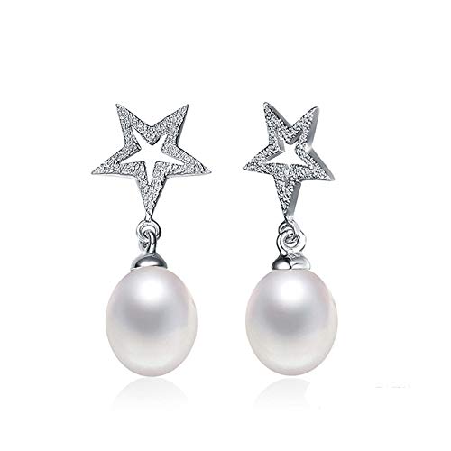 Pendientes de perlas de agua dulce y estrella de Plata de Ley 925 para joyería de mujer