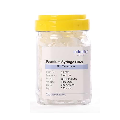 Image of 100 Pack PP Syringe Filter Lab Filters 0.45μm Pore Size 13mm Diameter Hydrophobic Filtration Non-sterile White