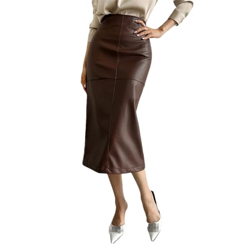 Vintage Stitching Pu Leather Skirts for Women High Waist Y2k Wrap-Hip Straight Skirts