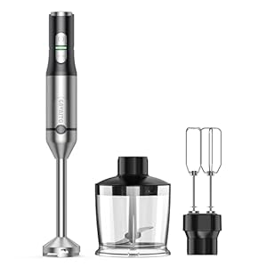 Immersion Blender RPM 16000±10% Hand Blender,15 Speed and Turbo Mode Hand Mixer, 3-in-1 Heavy Duty Copper Motor Stainless Steel Smart Stick with Egg Beaters and Chopper