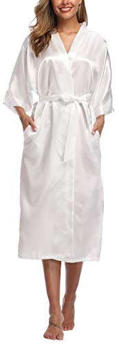 sunshinemall Women's Bridal Party Long Satin Bathrobe Kimono Nightgown Wedding Day Long Dress Gown - Thumbnail 2