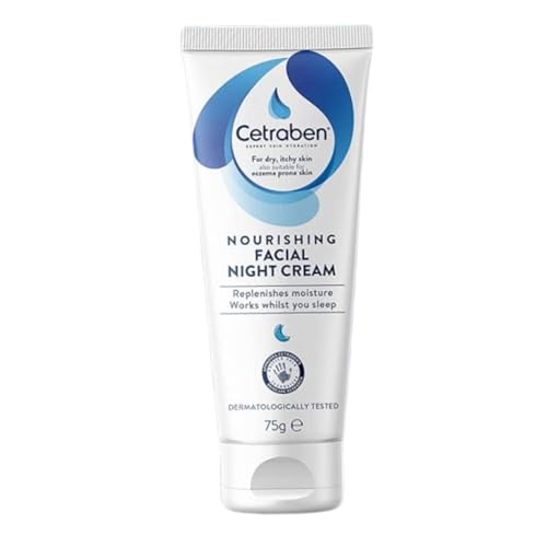 Cetraben Nourishing Facial Night Cream, Dry, Itchy & Eczema-Prone Skin, Replenishes Moisture, Soothes & Protects, Contains Jojoba and Shea Butter, Dermatologically Tested, Face Cream, 1 x 75g