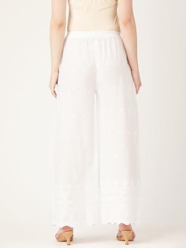 Image of feranoid White Chicken Embroidred Cotton Regular Fit Palazzo