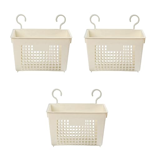 Image of Doitxue 3PCS Plastic Hanging Baskets for Shower, Hanging Basket Organizer with Hooks, Rectangle 11.3Inches Small Hanging Storage Basket (White)