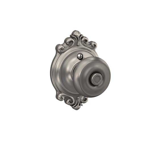 Image of Schlage F40 GEO 619 BRK Georgian Door Knob with Brookshire Trim, Bed & Bath Privacy Lock, Satin Nickel
