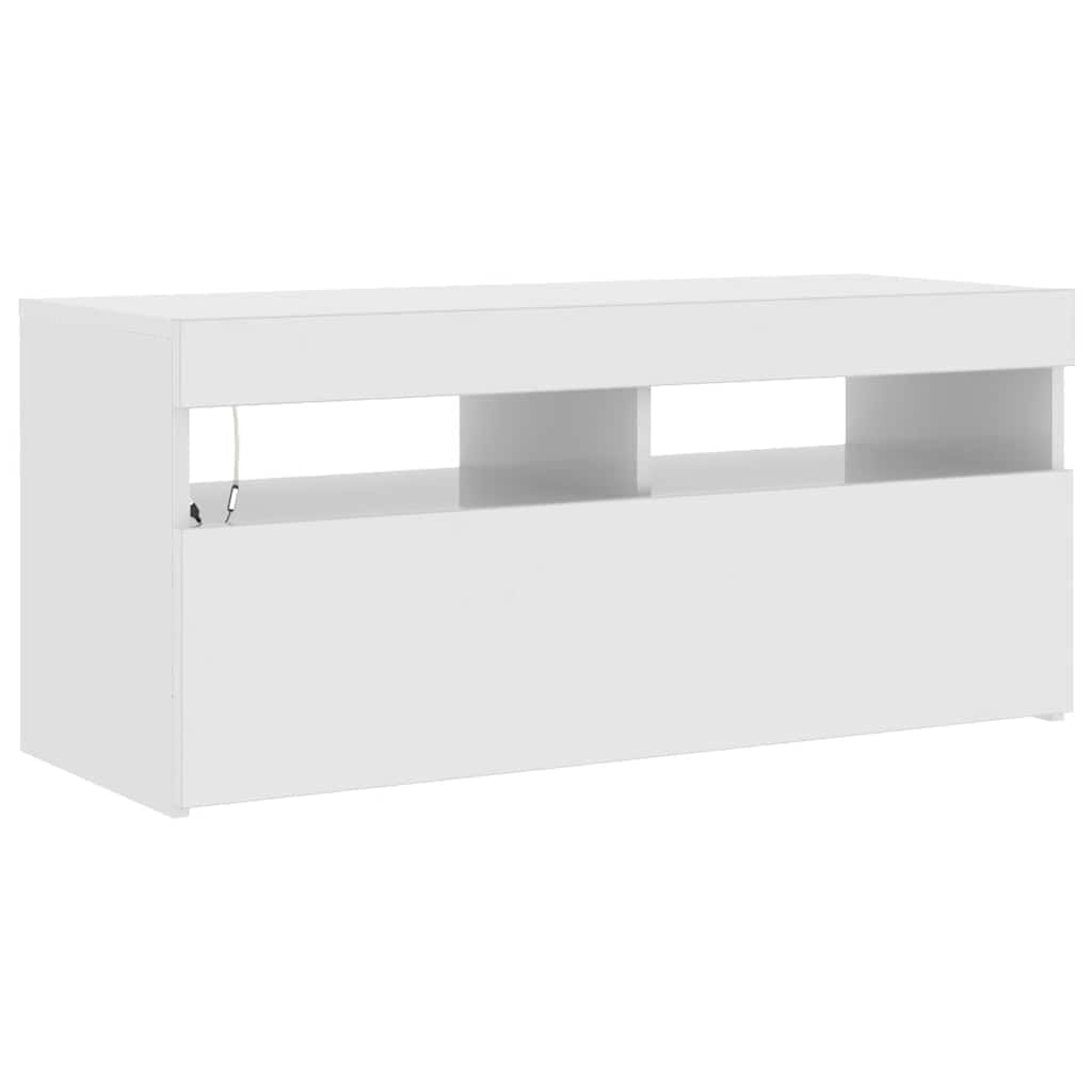 vidaXL Mueble de TV con Luces LED Blanco Brillante 90x35x40 cm