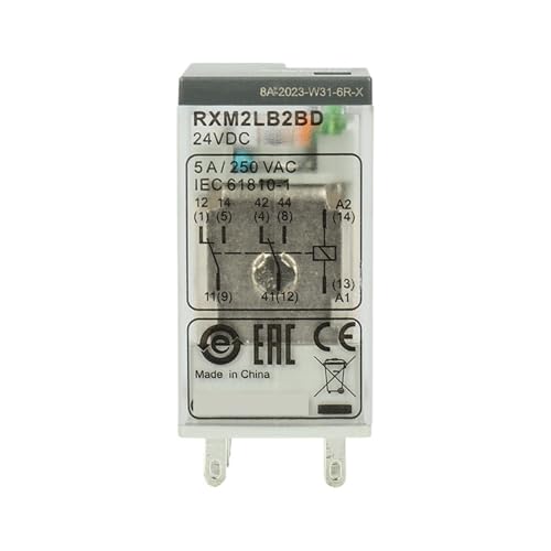 Relé de tipo intermedio RXM2LB2BD y base RXM2LB2JD para control industrial