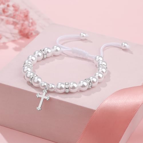 JoycuFF 𝐆𝐢𝐟𝐭 𝐟𝐨𝐫 Daughter Granddaughter Niece Pink Pearls Charm Bracelets 𝐄𝐚𝐬𝐭𝐞𝐫 Valentine's Day Birthday Back to School Christmas Gift3