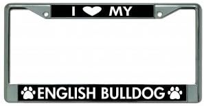 Miniatura 2 de Marco de matrícula cromado con texto en inglés "I Love My English Bulldog"