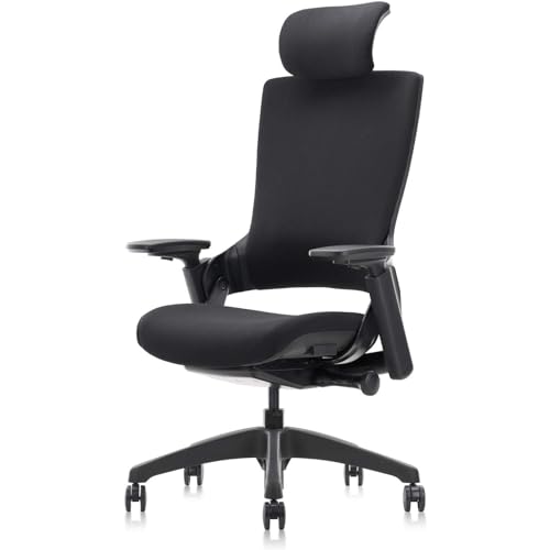 Image of CLATINA Ergonomic High Swivel Executive Chair Fabric Mesh Office Tables Chair with Adjustable Height Head 3D Arm Rest Lumbar Support and Upholstered Back for Home Office Conference Black