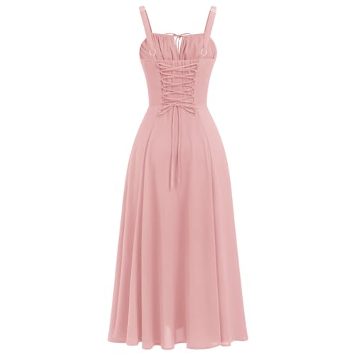 Image of IBTOM CASTLE Women Corset Dress Sleeveless Spaghetti Straps Casual Dresses Boho Slit Lace Up Flowy Midi Bustier Sundress