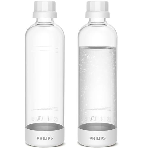 Philips Carbonating Bottles ADD910WHOQ/37, 1L Twin Pack Reusable PET Water Bottles Compatible Sparkling Water Maker, 2 Pack for ADD4902BKOQ/37, ADD4902WHOQ/37 and ADD4901GROQ/37, ADD4901BKOQ/37