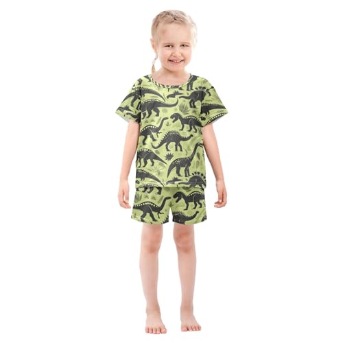 ALAZA Dinosaur Green Pajamas Short Sleeve 2 Piece Sleepwear Top and Bottom Pajama Set Unisex3