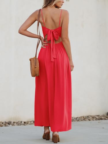 Image of CUPSHE Women Casual Dress Beach Sleeveless V Neck Summer Cutout Spaghetti Straps Formal Maxi Sun Dresses