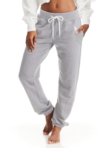 U.S. POLO ASSN. Womens Sweatpants with Pockets French Terry Jogger Lounge Pants (Heather Grey Large)