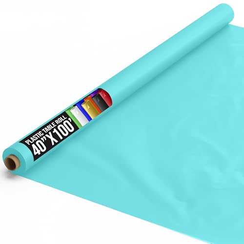 Exquisite Party Solids Aqua Plastic Table Cover Roll 40" X 100' Table Cloth Plastic Cover Roll - Premium Quality Thick 0.5 MIL Banquet Rolls - Disposable Tablecloth Rolls