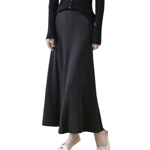 Women's Summer Loose Skirts Wear Long Skirt High Waist Bag Outside Knit Wool Siping Skirt Gray One Size