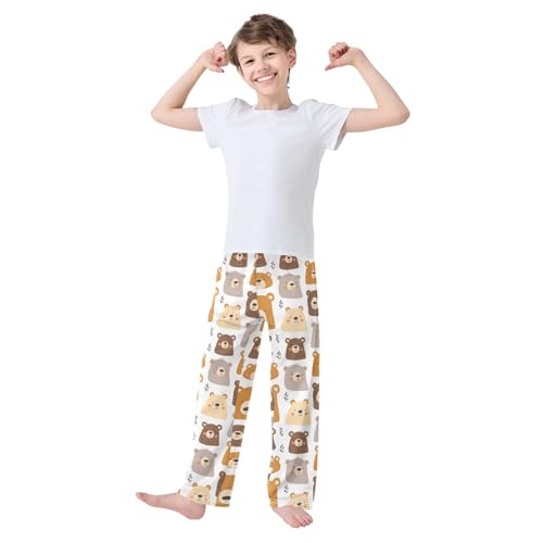 ALAZA Bear Pattern Cute Design Fabric Pajamas Bottoms with Pockets Comfy Pjs Sleepwear Elastic Waistband Pajamas Pants Lounge Pants for 6-14 Years2