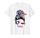 Texas Flag Girl Texas Flag State Girlfriend messy bun T-Shirt
