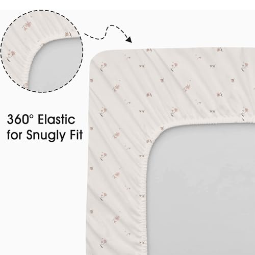 Image of Little Grape Land Bassinet Sheets for Baby Boys Girls 4 Pack, 33 inch x 18 inch Extra Soft Breathable Fitted Bassinet Sheets, Bedside Sheets Fit for Oval Rectangle and Hourglass Bassinet Mattress (Flower)